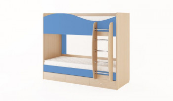 Кровать 2-х ярусная с ящиками (Беленый дуб/Синий) в Скале - skala.mebel54.com | фото