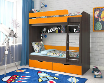 Кровать двухъярусная Юниор-5  Бодего/Оранжевый в Скале - skala.mebel54.com | фото