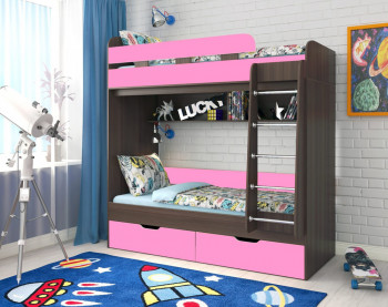 Кровать двухъярусная Юниор-5  Бодего/Розовый в Скале - skala.mebel54.com | фото