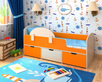 Кровать Малыш-мини с бортиком Дуб молочный/Оранжевый в Скале - skala.mebel54.com | фото