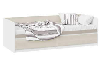 Кровать «Сканди» с 2 ящиками Дуб Гарден/Белый/Глиняный серый в Скале - skala.mebel54.com | фото