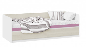 Кровать «Сканди» с 2 ящиками Дуб Гарден/Белый/Лиловый в Скале - skala.mebel54.com | фото