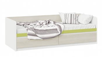 Кровать «Сканди» с 2 ящиками Дуб Гарден/Белый/Зеленый в Скале - skala.mebel54.com | фото