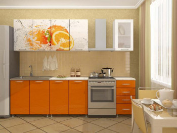 Кухонный гарнитур 2,0м Апельсин (Белый/Оранжевый металлик/Фотопечать апельсин) в Скале - skala.mebel54.com | фото