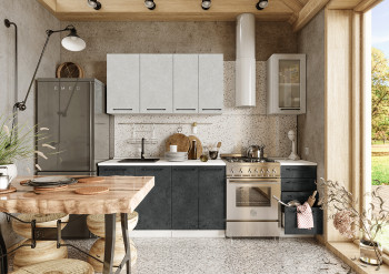 Кухонный гарнитур Нувель 1800мм белый/бетон белый/бетон черный в Скале - skala.mebel54.com | фото