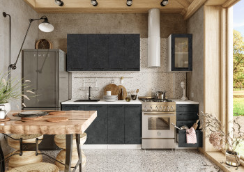 Кухонный гарнитур Нувель 1800мм белый/бетон черный в Скале - skala.mebel54.com | фото