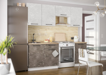 Кухонный гарнитур Нувель 2100мм белый/бетон белый/бетон коричневый в Скале - skala.mebel54.com | фото