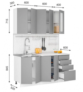 Модульная кухня Норд 1,6 м (Софт даймонд/Камень беж/Белый) в Скале - skala.mebel54.com | фото