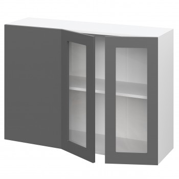 Норд ШВУПС 1000 Шкаф верхний угловой со стеклом (Софт черный/корпус Белый) в Скале - skala.mebel54.com | фото
