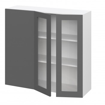 Норд ШВУПС 1000Н Шкаф верхний угловой со стеклом (премьер) высокий (Софт черный/корпус Белый) в Скале - skala.mebel54.com | фото