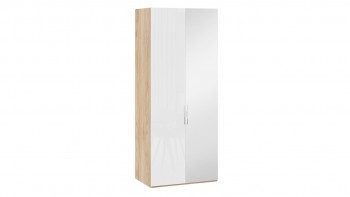 Шкаф для одежды с 1 глухой и 1 зеркальной дверями правый «Эмбер» Яблоня Беллуно/Белый глянец в Скале - skala.mebel54.com | фото