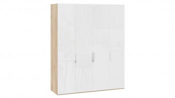Шкаф для одежды с 4 глухими дверями «Эмбер» Яблоня Беллуно/Белый глянец в Скале - skala.mebel54.com | фото
