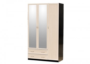 Шкаф для платья и белья 3-х дверный с профилем МДФ с 2 малыми зеркалами Венге/Дуб выбеленный в Скале - skala.mebel54.com | фото