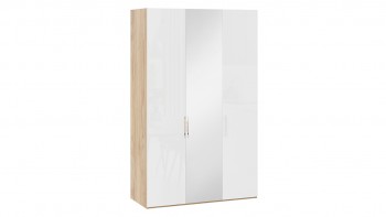 Шкаф комбинированный с 2 глухими и 1 зеркальной дверями правый «Эмбер» Яблоня Беллуно/Белый глянец в Скале - skala.mebel54.com | фото