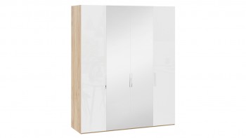 Шкаф комбинированный с 2 глухими и 2 зеркальными дверями «Эмбер» Яблоня Беллуно/Белый глянец в Скале - skala.mebel54.com | фото