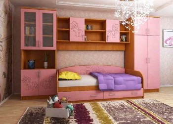 Детская Веселый пони Комплект мебели (Вишня оксфорд/Розовый) в Скале - skala.mebel54.com | фото